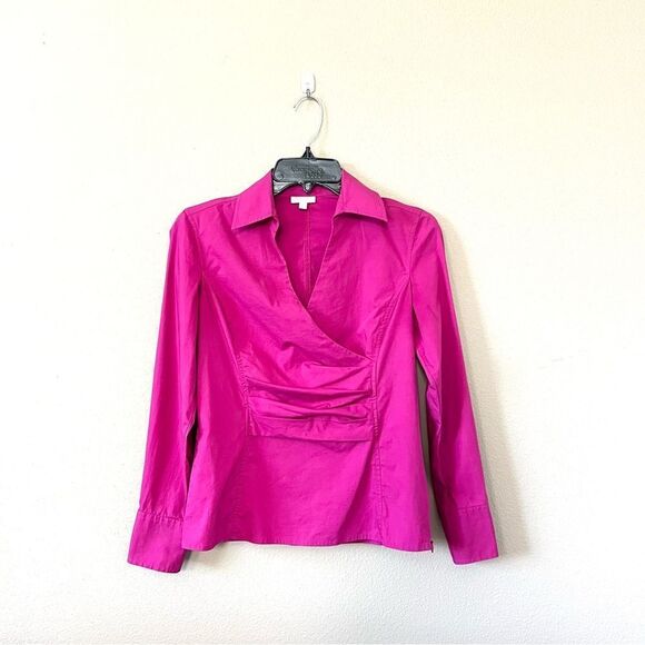 Talbots Tops - Talbots Magenta Faux Wrap Ruched Collar Top